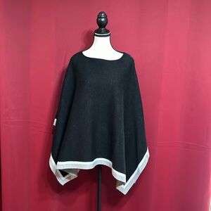 Ann Taylor Women's Black/Gray/White Stripe Open Sides Poncho Cape Sweater Top OS